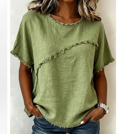 Frayed-Trim Blouse
