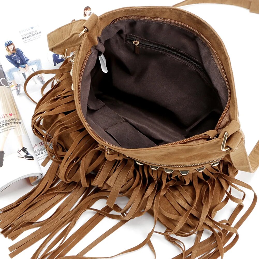 Suede Fringe Tassel Shoulder Bag