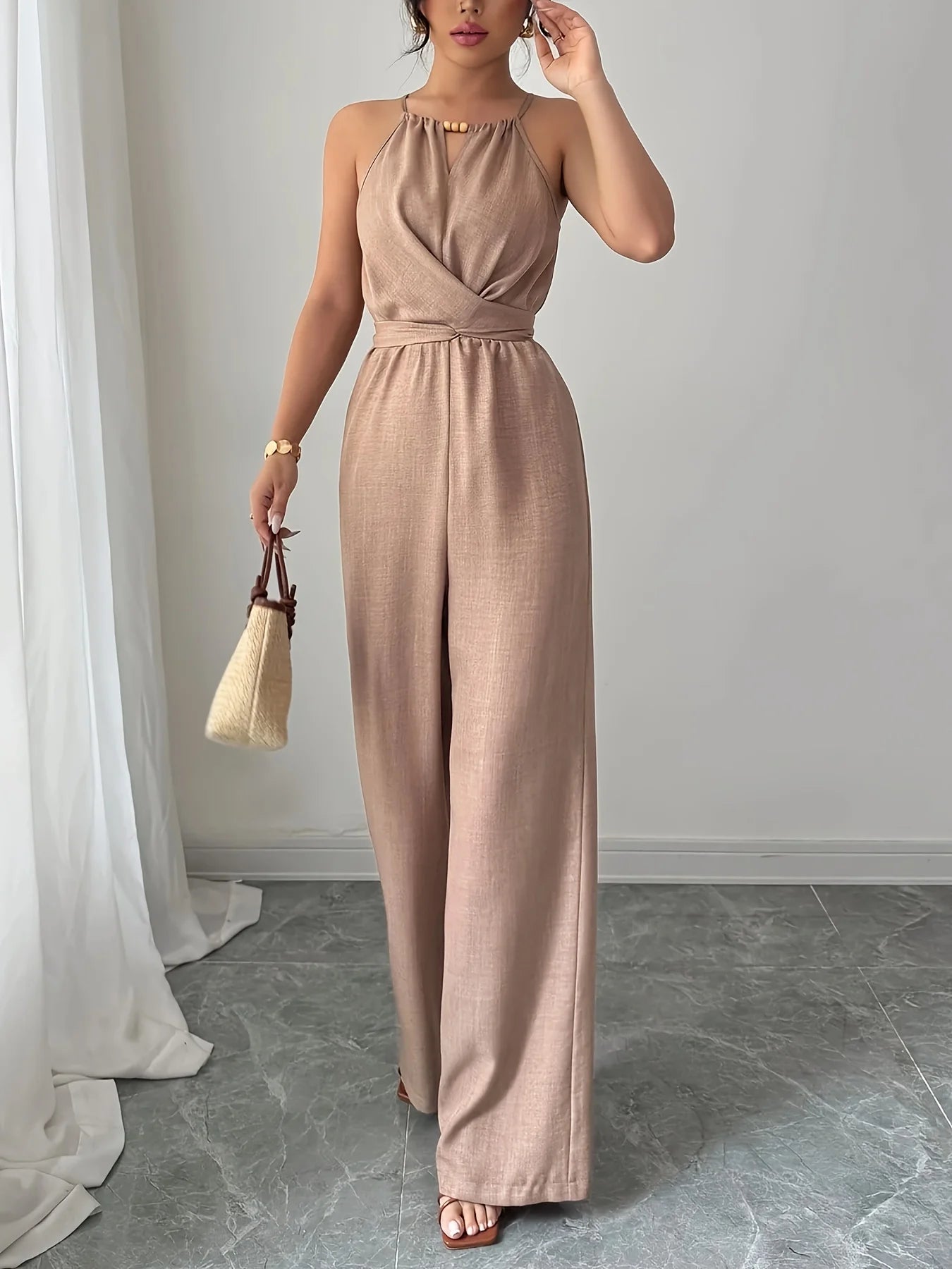 Halter neck wide-leg jumpsuit
