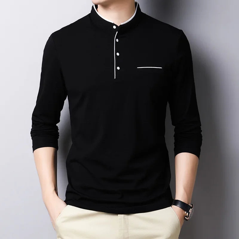 Long-sleeve Mandarin-collar Tee