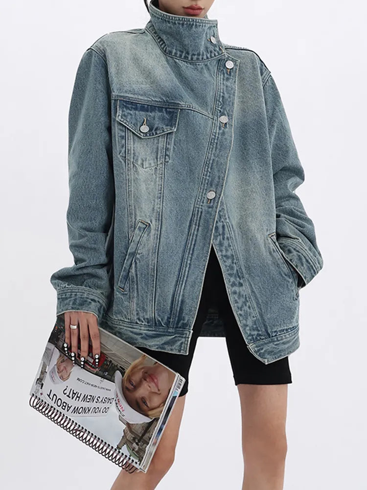 Denim Turtleneck Coat