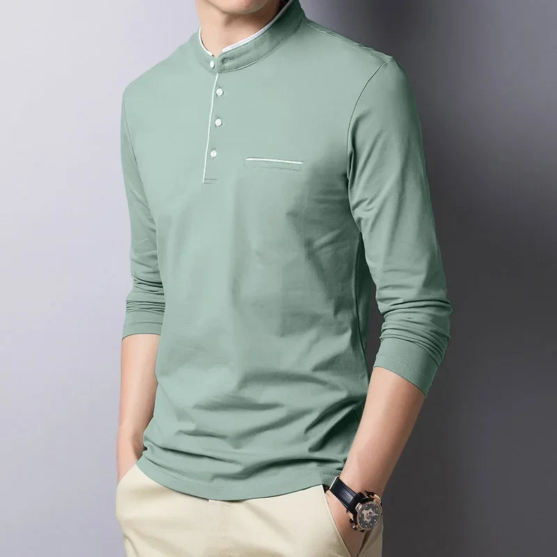 Long-sleeve Mandarin-collar Tee