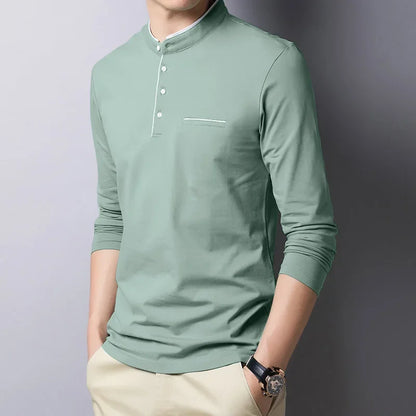 Long-sleeve Mandarin-collar Tee