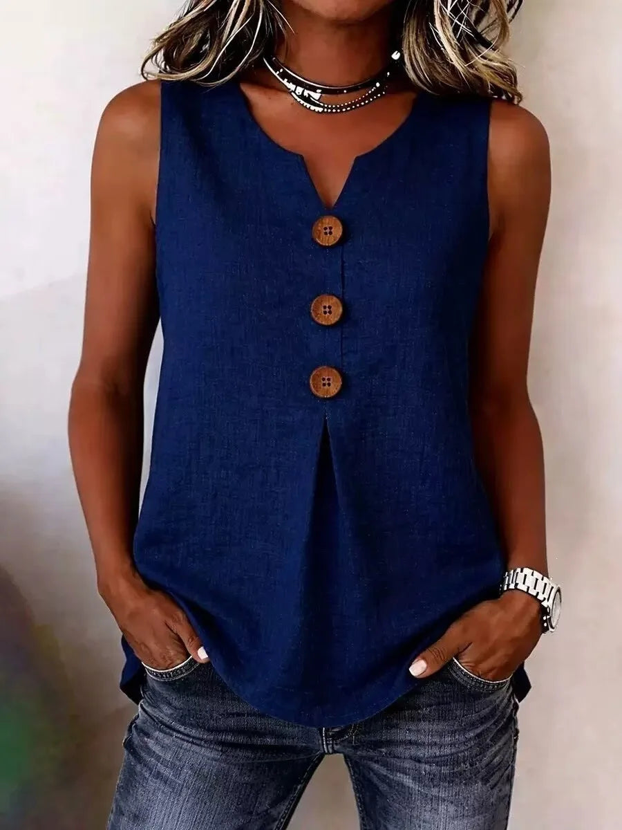 Button V-Neck Tank