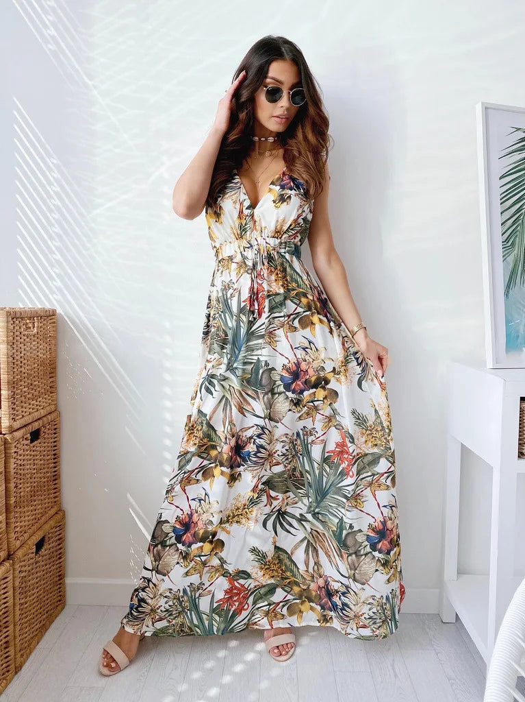 Tropical leaf print Maxi Dress