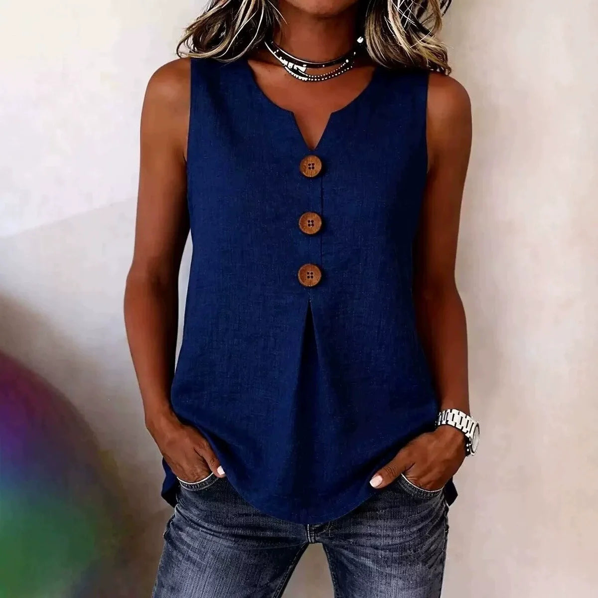 Button V-Neck Tank