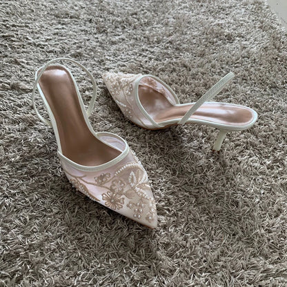 Mesh Embroidered Heels