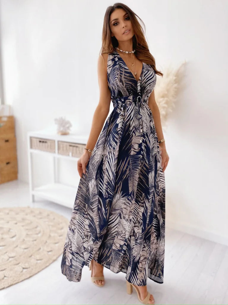 Tropical leaf print Maxi Dress