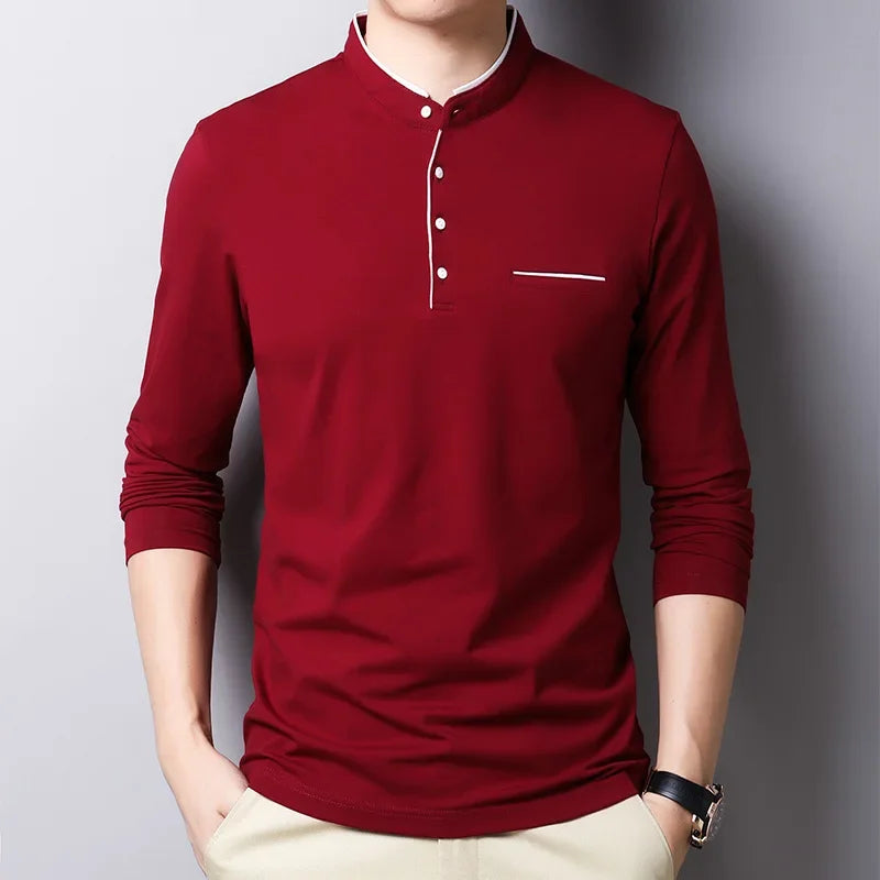 Long-sleeve Mandarin-collar Tee