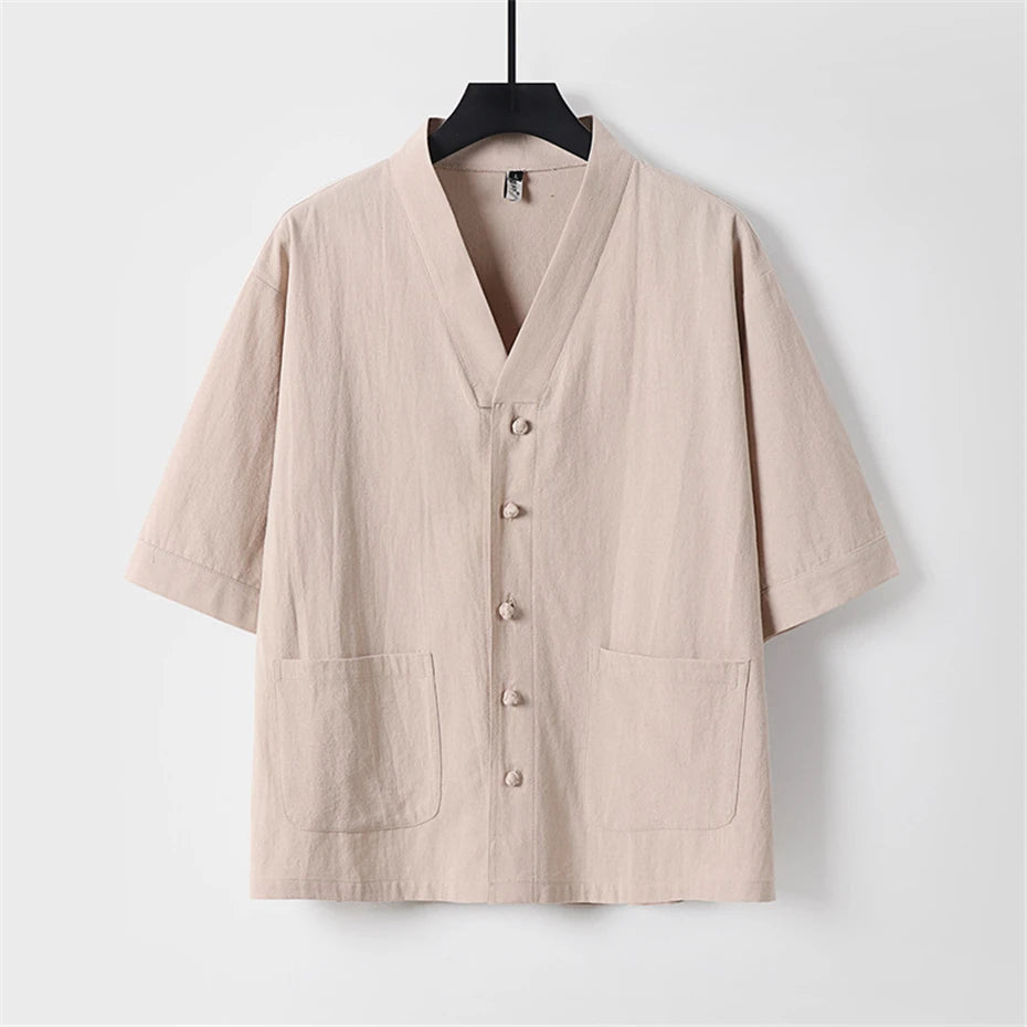 Linen cotton Kimono-style Shirt
