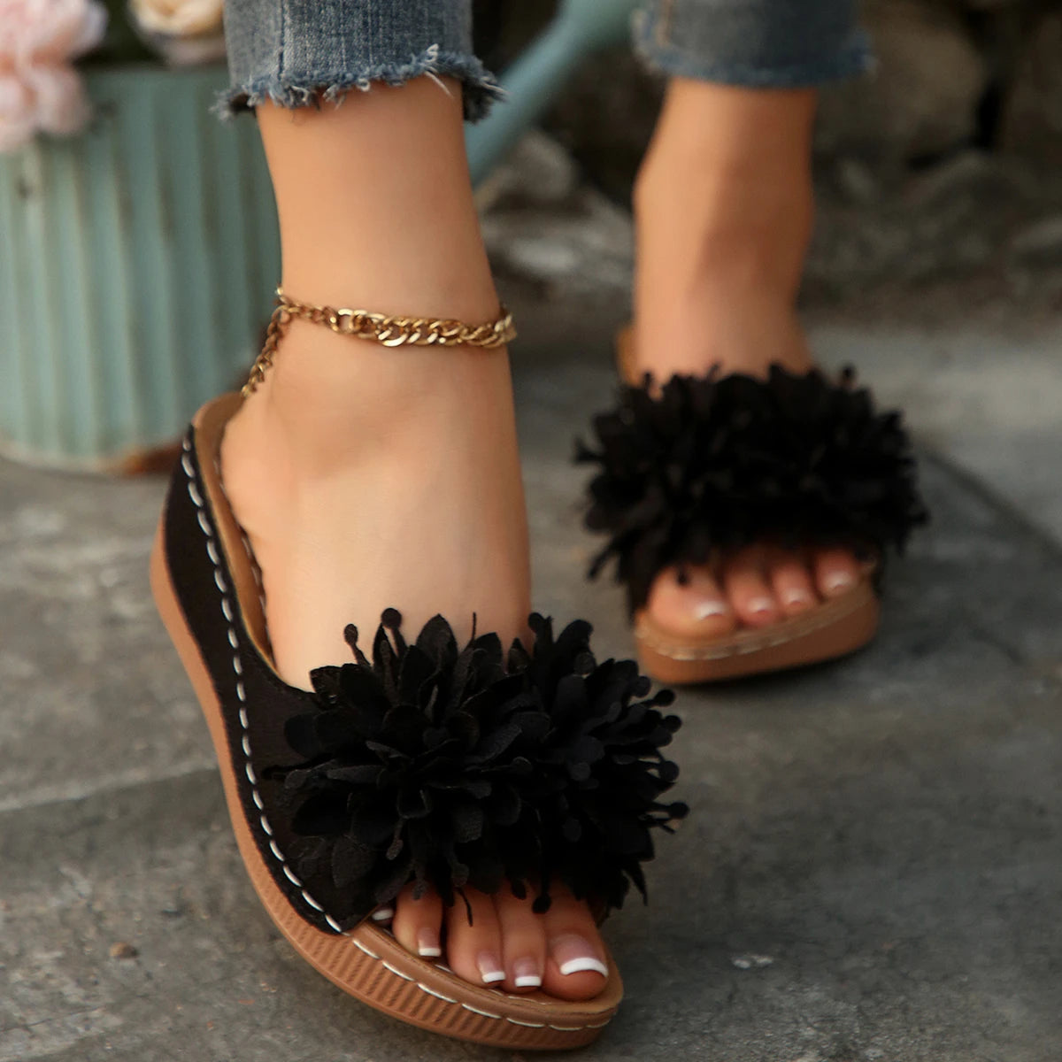 Flower Wedge Sandals