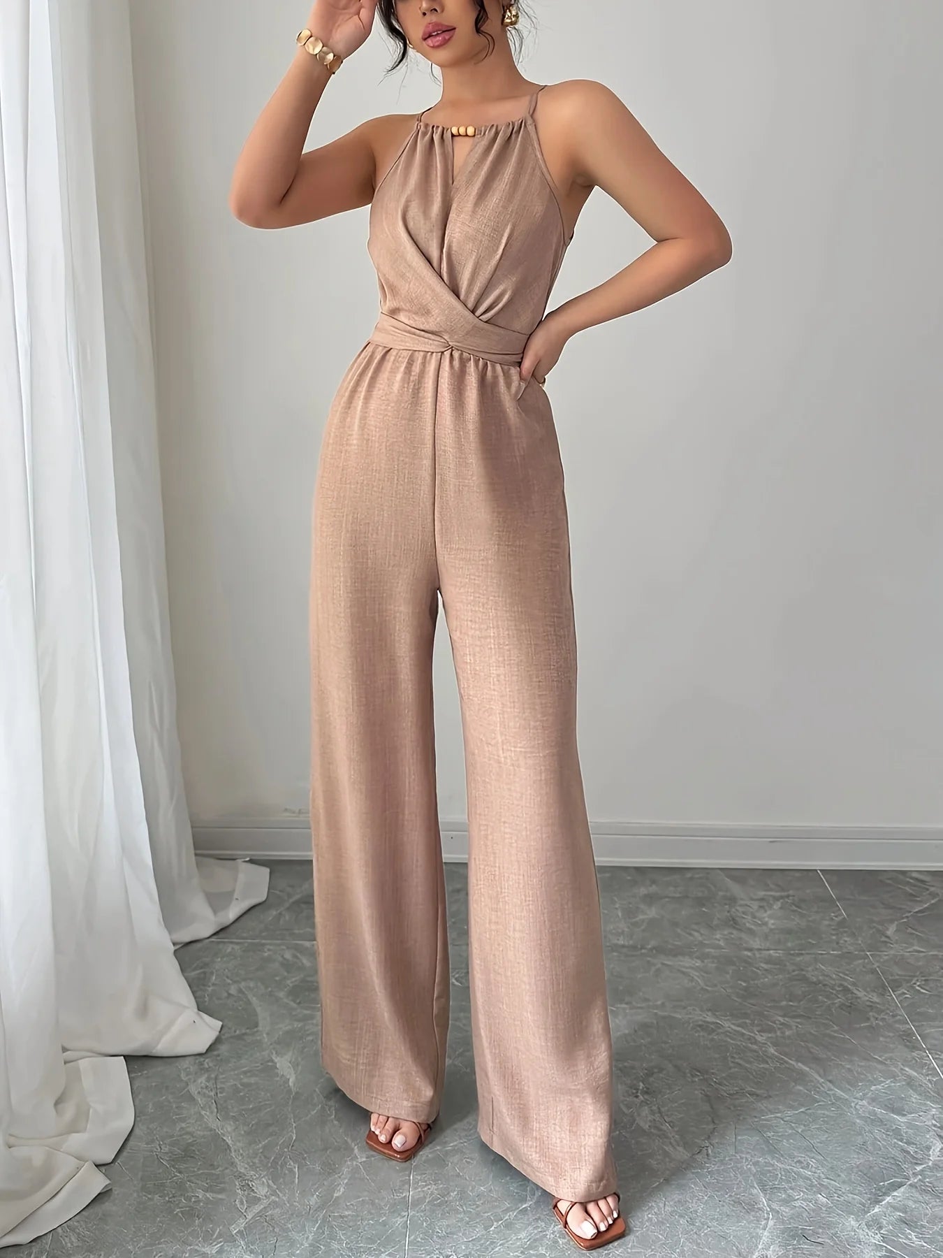 Halter neck wide-leg jumpsuit
