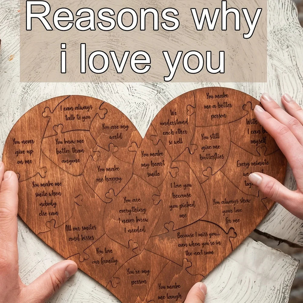 20 Reasons Why I Love You Wooden Heart Puzzle - Valentines Day Gift For Him, Her, Couple - Wedding Anniversary For Wife, Husband