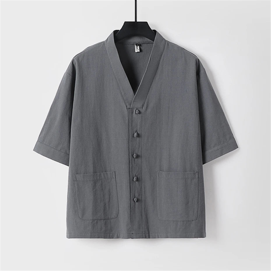 Linen cotton Kimono-style Shirt