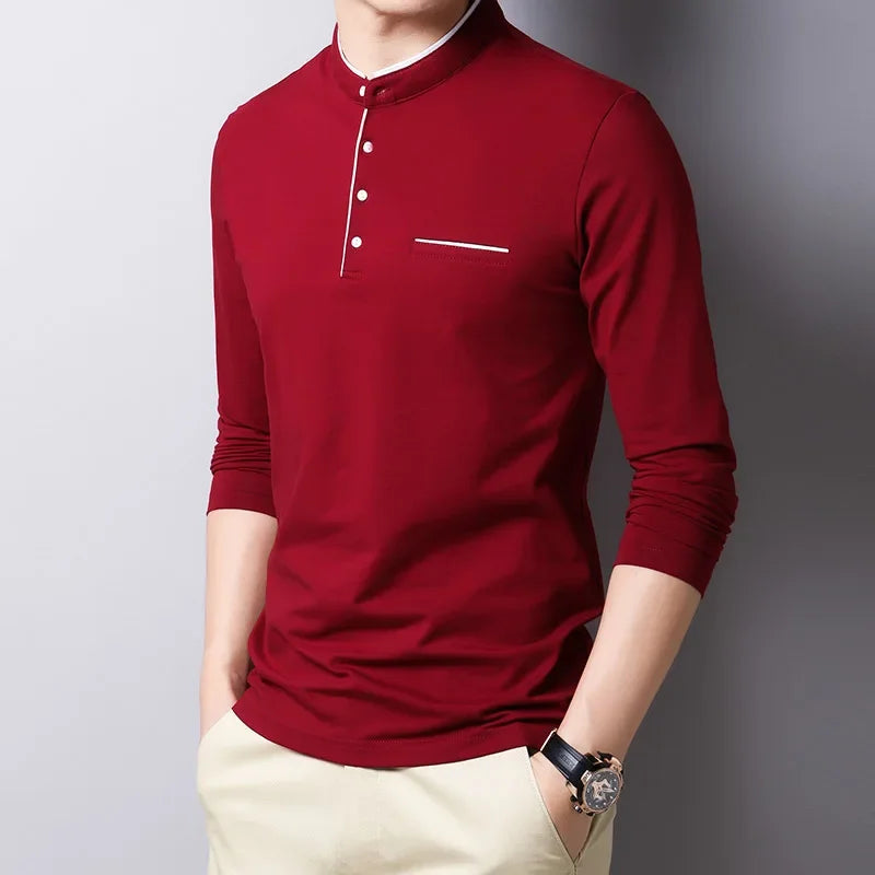 Long-sleeve Mandarin-collar Tee
