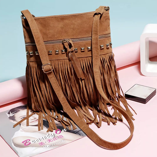 Suede Fringe Tassel Shoulder Bag