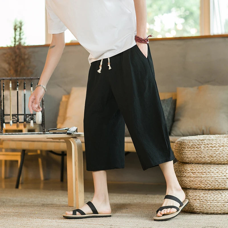 Cotton Linen Cropped Pants