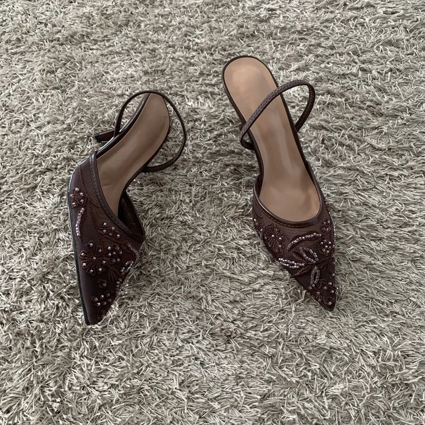 Mesh Embroidered Heels