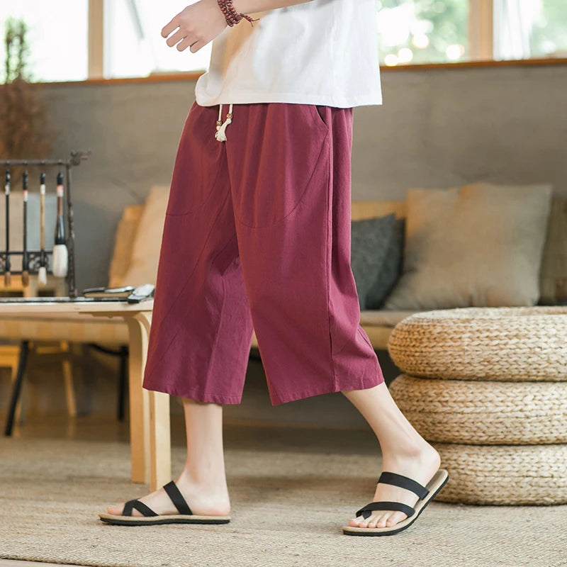 Cotton Linen Cropped Pants