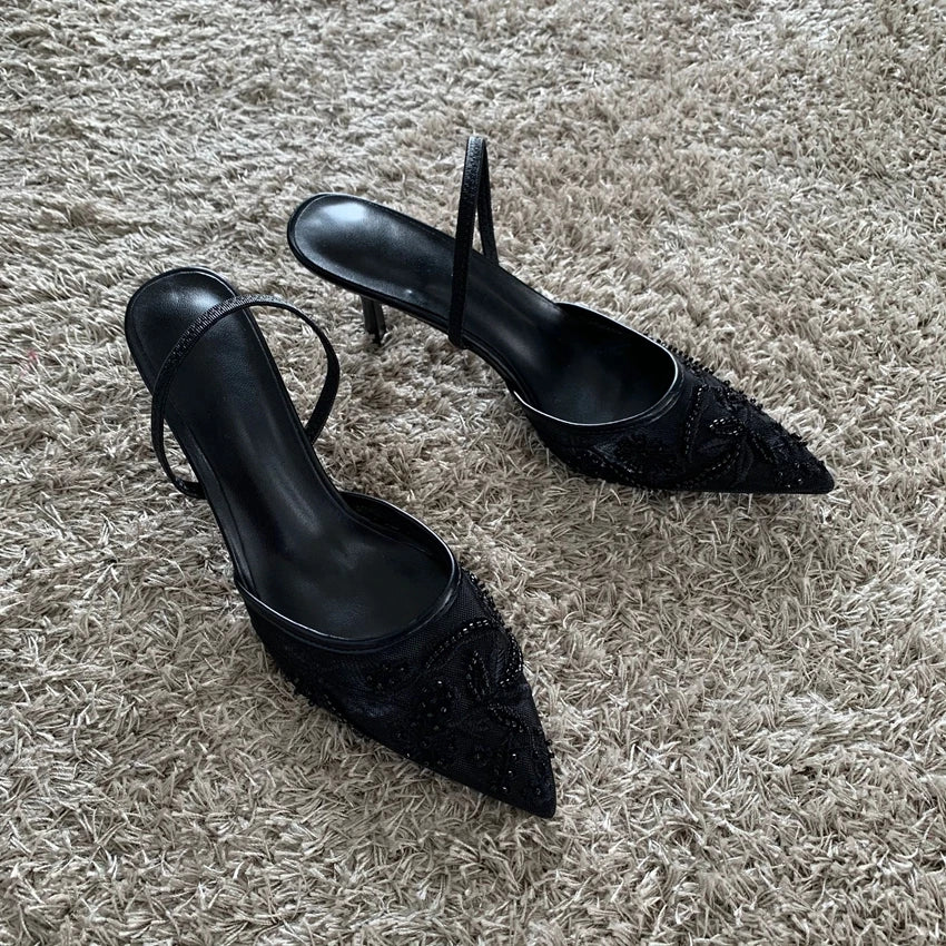 Mesh Embroidered Heels