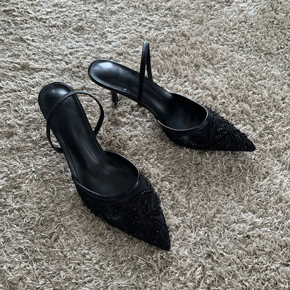 Mesh Embroidered Heels