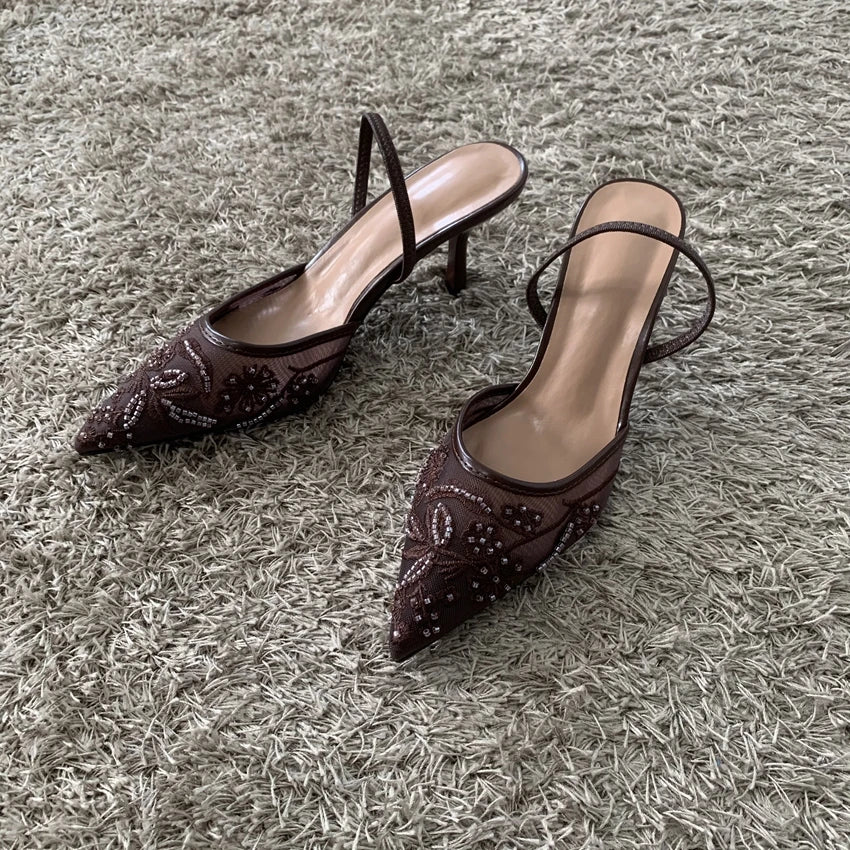 Mesh Embroidered Heels