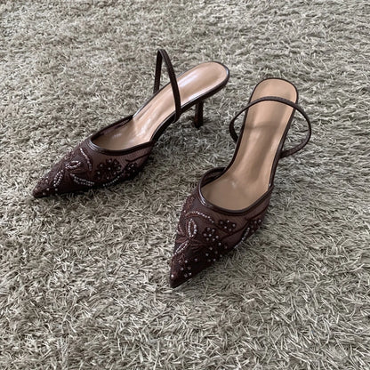 Mesh Embroidered Heels