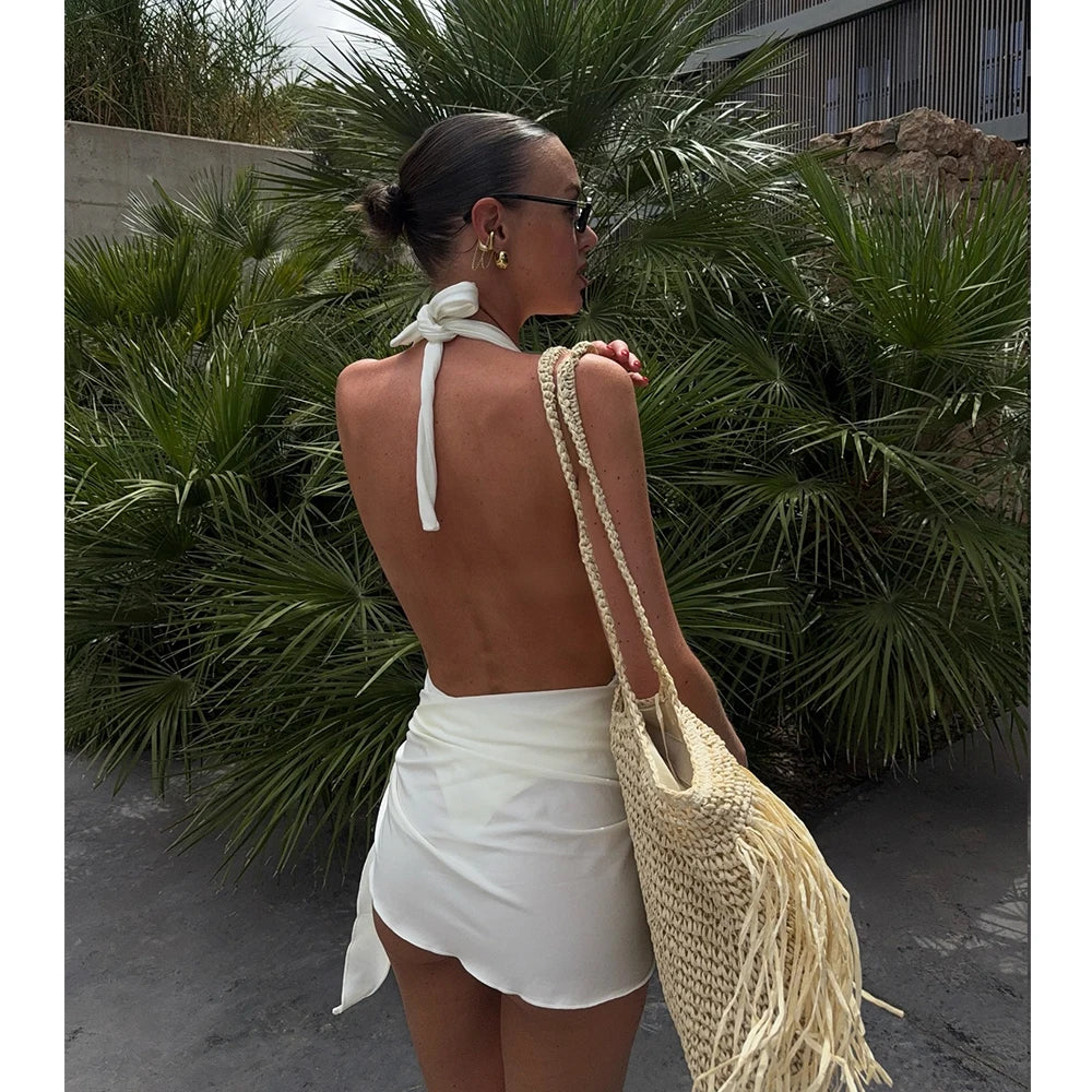 Halter Swimsuit & Draped Wrap Skirt