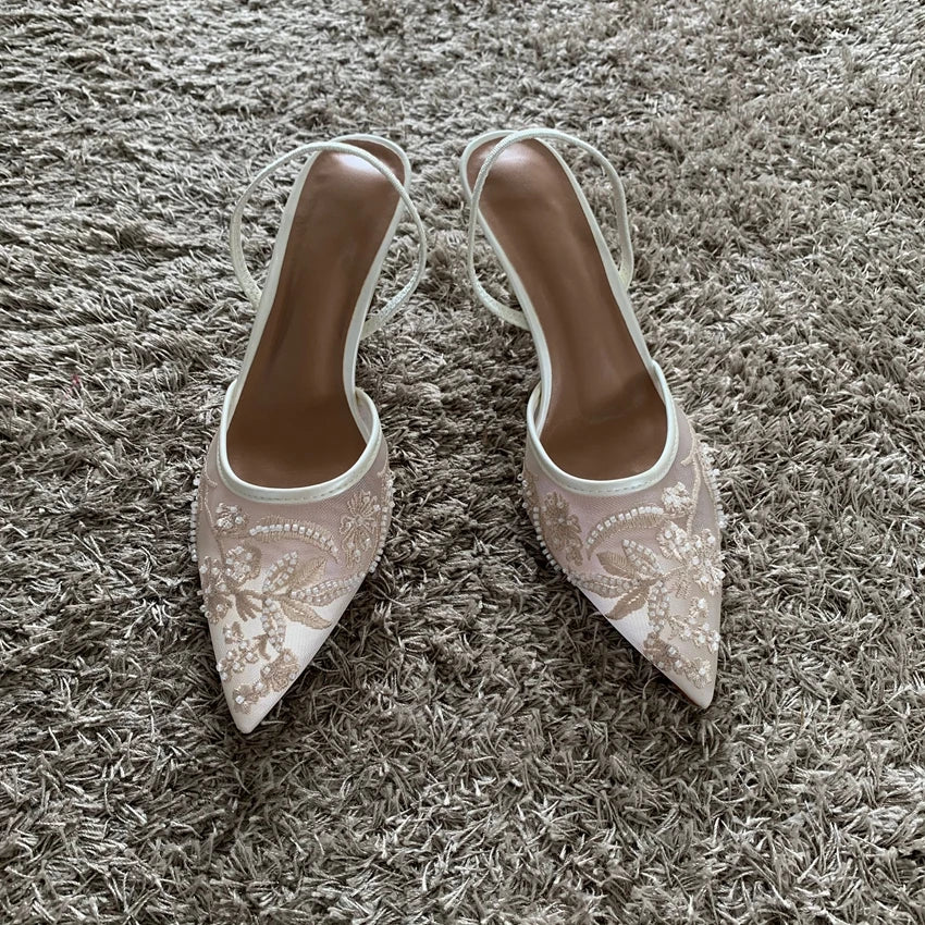Mesh Embroidered Heels
