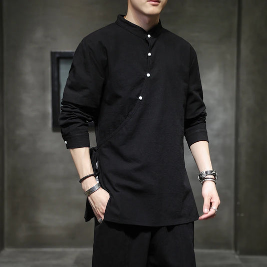 Linen Stand-Collar Shirt