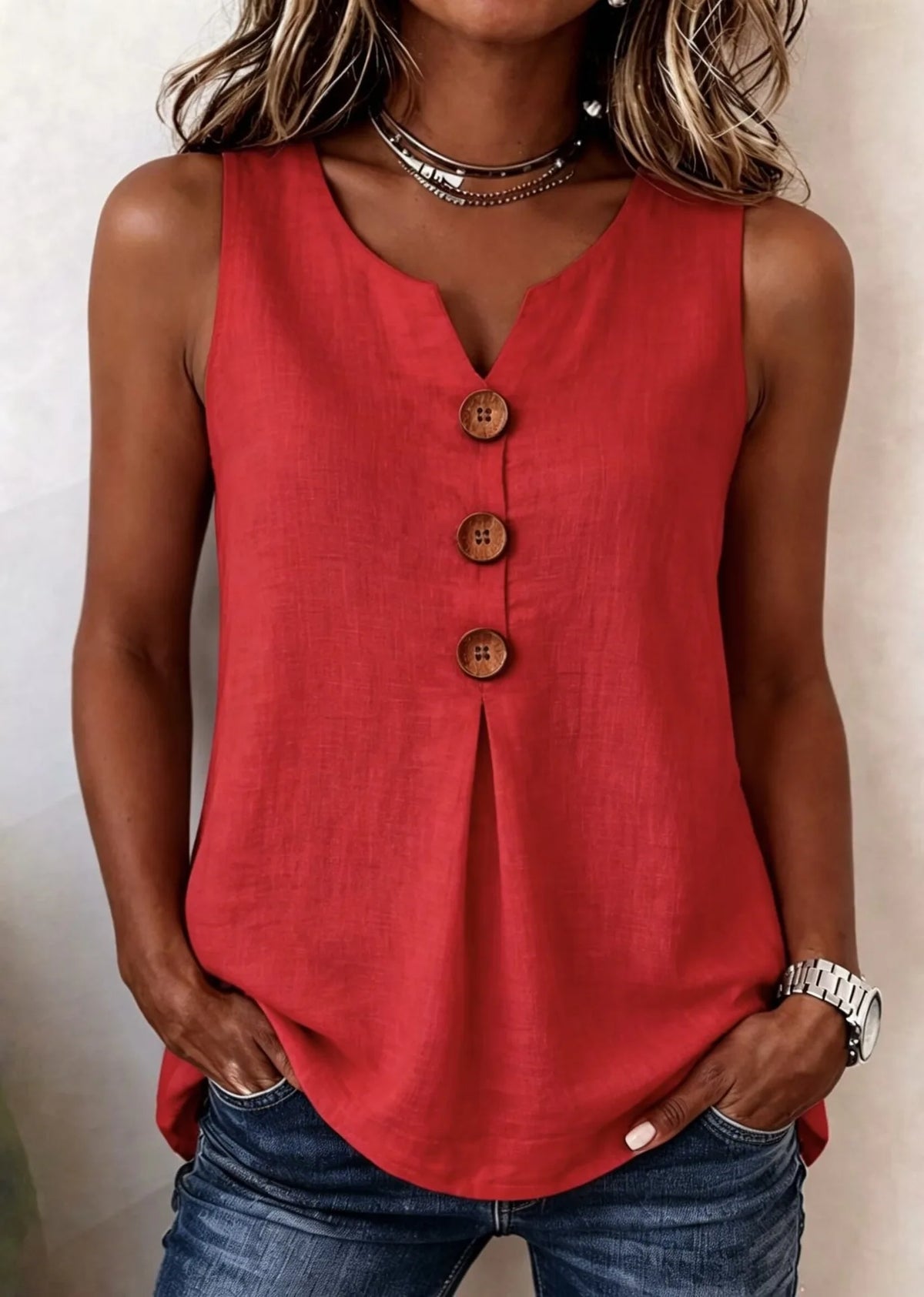 Button V-Neck Tank