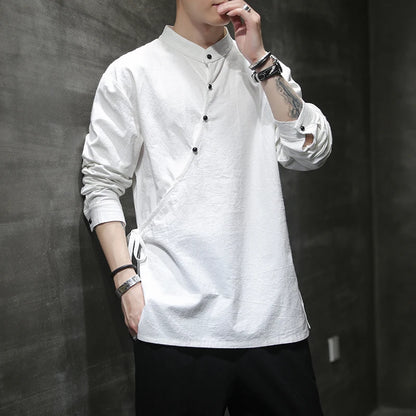 Linen Stand-Collar Shirt