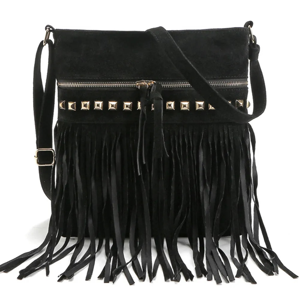 Suede Fringe Tassel Shoulder Bag