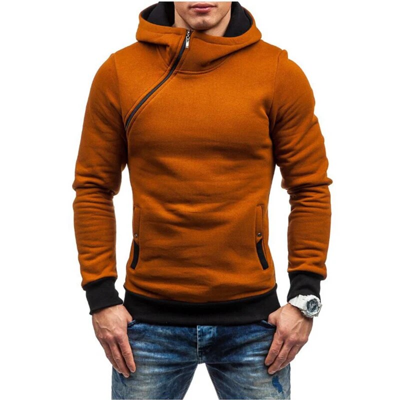 Shoulder Slant Zipper Hoodie