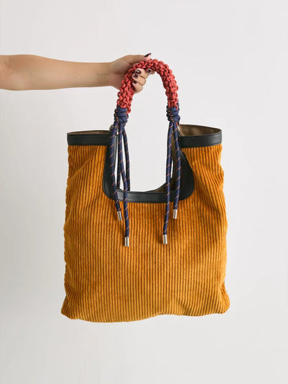 Corduroy Woven-Handle Tote