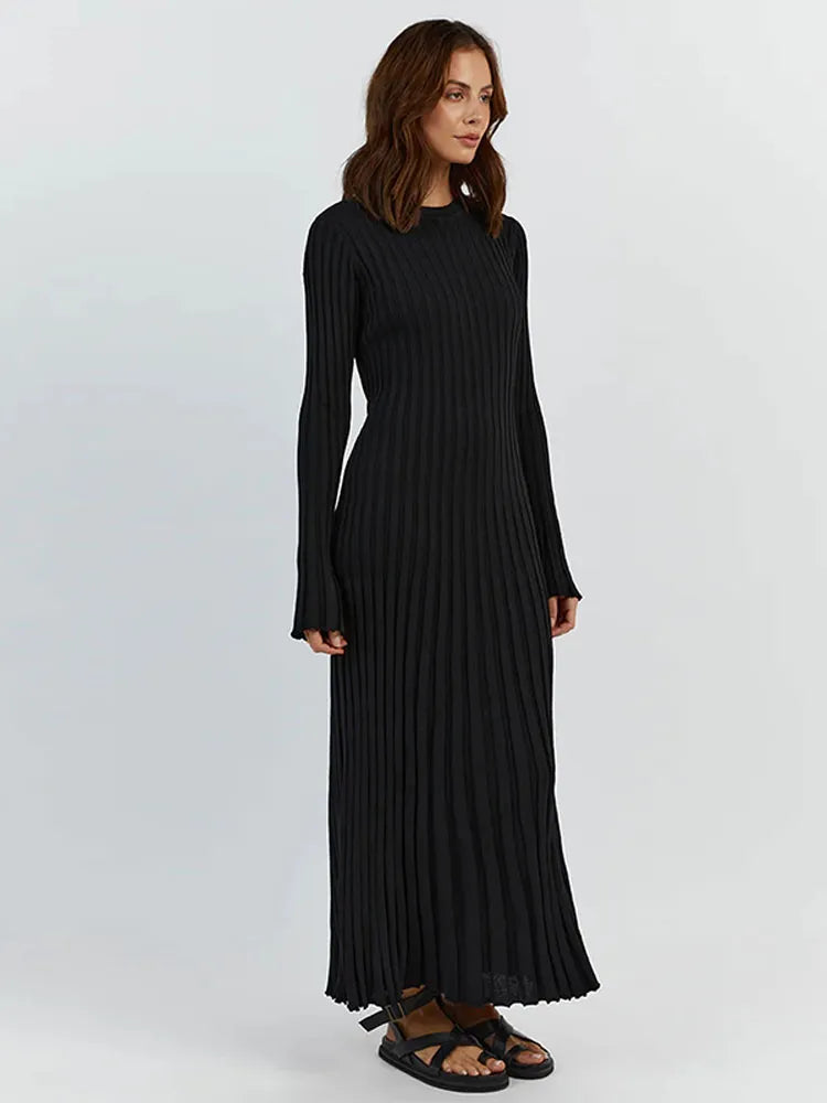 Rib Knitted Round Neck Dress