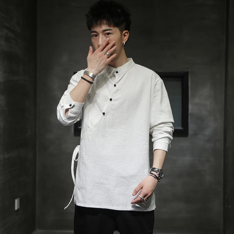 Linen Stand-Collar Shirt
