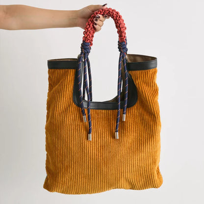 Corduroy Woven-Handle Tote